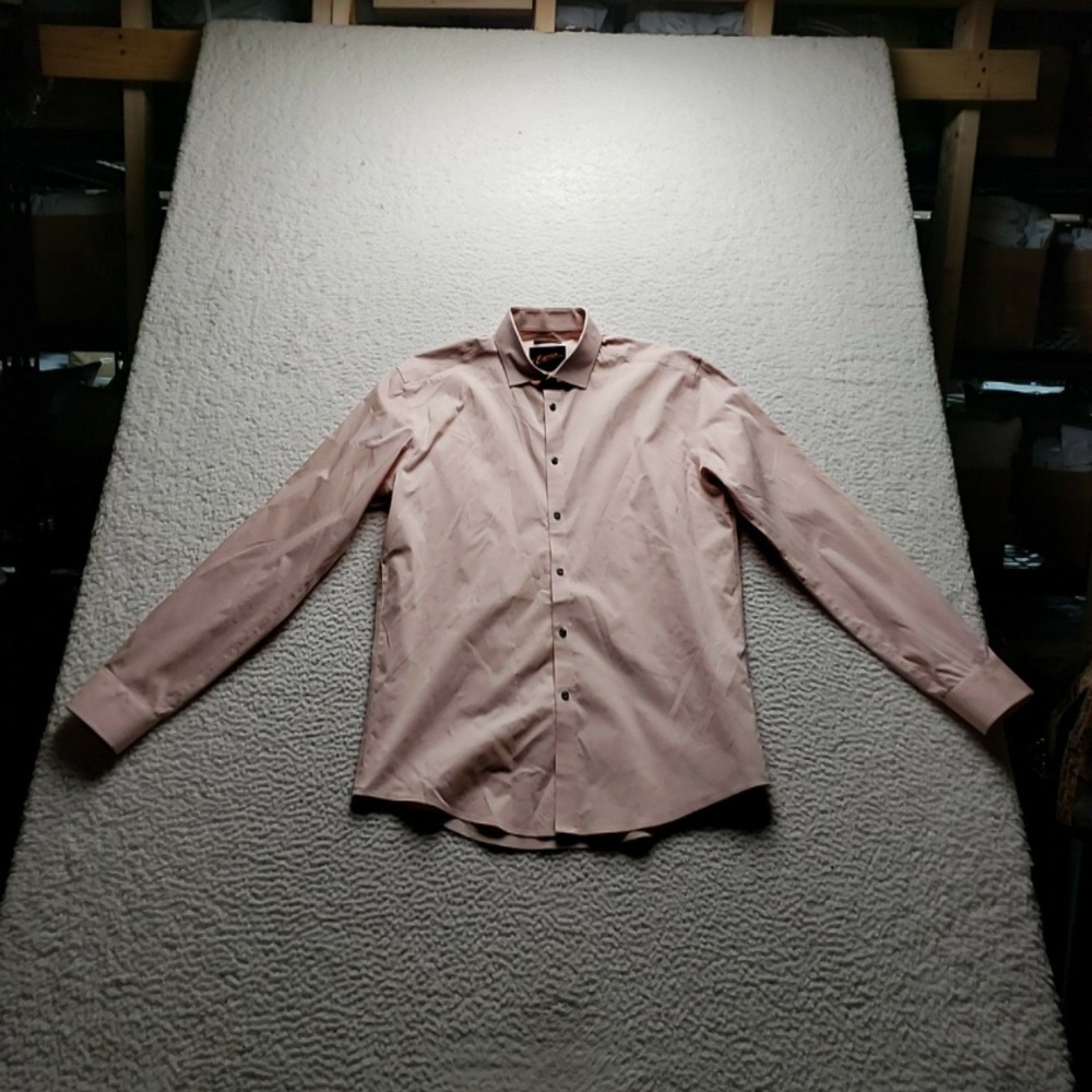 Egara Dress Shirt Mens 16 34/35 Pink Solid Extra Slim Fit Stretch Woven LS